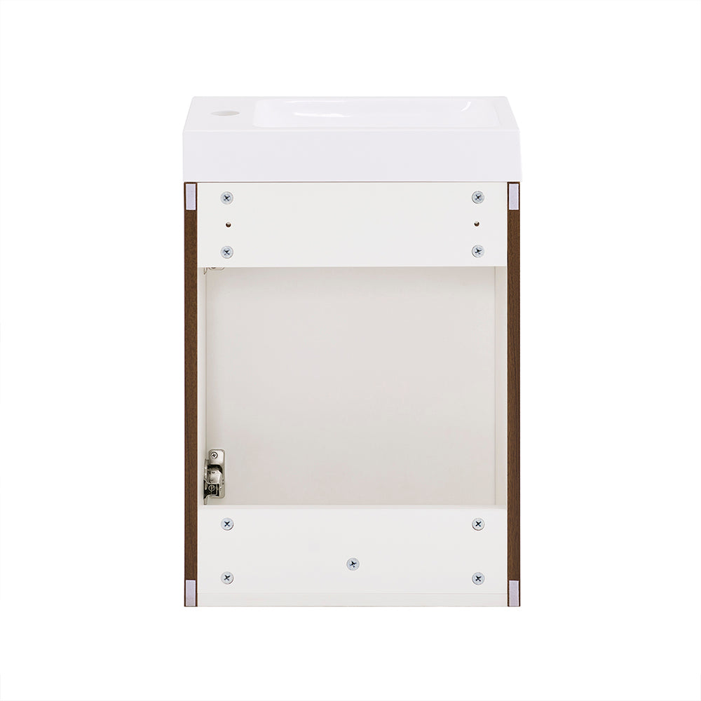 SoBuy BZR196-BR Meuble Lave-Mains Suspendu 40 × 22 × 56 cm avec Lavabo Céramique et Porte à Fermeture Douce – Effet Bois Foncé
