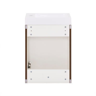 SoBuy BZR196-BR Meuble Lave-Mains Suspendu 40 × 22 × 56 cm avec Lavabo Céramique et Porte à Fermeture Douce – Effet Bois Foncé