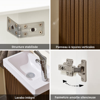 SoBuy BZR196-BR Meuble Lave-Mains Suspendu 40 × 22 × 56 cm avec Lavabo Céramique et Porte à Fermeture Douce – Effet Bois Foncé