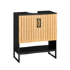 SoBuy BZR202-SCH Meuble sous Lavabo Salle de Bain 60 cm Petit Meuble de Rangement en Bambou et Métal Meuble sous Vasque Compact pour WC ou Petite Salle de Bain