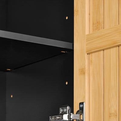 SoBuy BZR202-SCH Meuble sous Lavabo avec Découpe Siphon, Étagère Réglable et Portes en Bambou – L60×P30×H70 cm, MDF E1, Pieds Métal, Noir