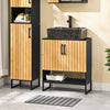 SoBuy BZR202-SCH Meuble sous Lavabo Salle de Bain 60 cm Petit Meuble de Rangement en Bambou et Métal Meuble sous Vasque Compact pour WC ou Petite Salle de Bain