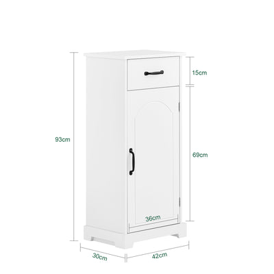 SoBuy BZR207-W Colonne de Salle de Bain avec Tiroir, Étagères Réglables et Placard – L42×P30×H93 cm, Charge 37 kg, MDF E1, Blanc