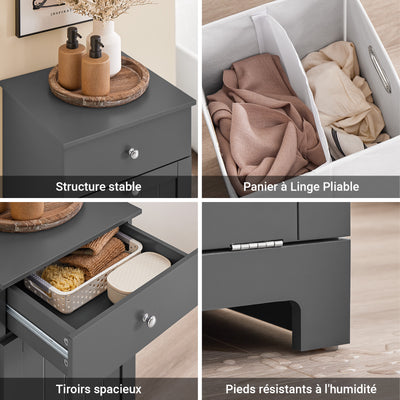 SoBuy BZR21-II-DG Meuble Salle de Bain avec Panier à Linge, 1 Tiroir et 1 Panier, Pliable, pour Salle de Bain et WC, Rangement Optimisé – L40×P38×H90 cm, Gris