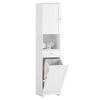 SoBuy BZR216-W Colonne de Salle de Bain avec Panier à Linge 45 L, Tiroir, Étagère Réglable et Porte Réversible – Charge 34 kg