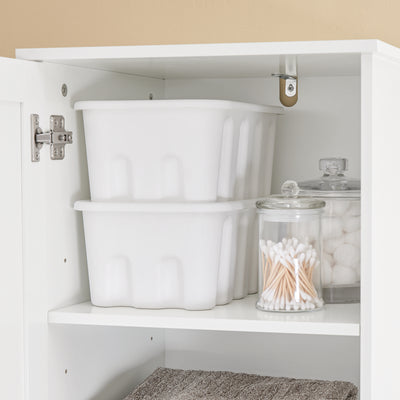 SoBuy BZR216-W Colonne de Salle de Bain 40 × 38 × 180 cm, Panier à Linge 45 L, Tiroir et Porte Réversible – Blanc
