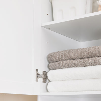 SoBuy BZR216-W Colonne de Salle de Bain 40 × 38 × 180 cm, Panier à Linge 45 L, Tiroir et Porte Réversible – Blanc