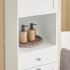 SoBuy BZR216-W Colonne de Salle de Bain avec Panier à Linge 45 L, Tiroir, Étagère Réglable et Porte Réversible – Charge 34 kg – 40×38×180 cm, Blanc