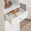SoBuy BZR216-W Colonne de Salle de Bain avec Panier à Linge 45 L, Tiroir, Étagère Réglable et Porte Réversible – Charge 34 kg – 40×38×180 cm, Blanc