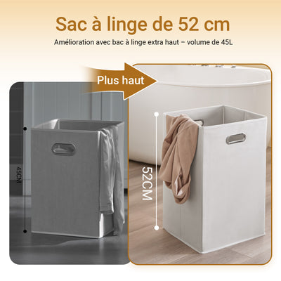 SoBuy BZR216-W Colonne de Salle de Bain 40 × 38 × 180 cm, Panier à Linge 45 L, Tiroir et Porte Réversible – Blanc