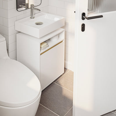 SoBuy BZR222-W Meuble Sous Lavabo Étroit – Découpe en U, 40 × 30 × 60 cm, Niche Ouverte, Blanc et Bois