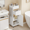 SoBuy BZR225-WN Colonne de Salle de Bain sur Roulettes avec Tiroir – Porte et Étagère, Rangement Vertical – 33×30×91 cm, Blanc