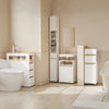 SoBuy BZR225-WN Colonne de Salle de Bain sur Roulettes avec Tiroir – Porte et Étagère, Rangement Vertical – 33×30×91 cm, Blanc