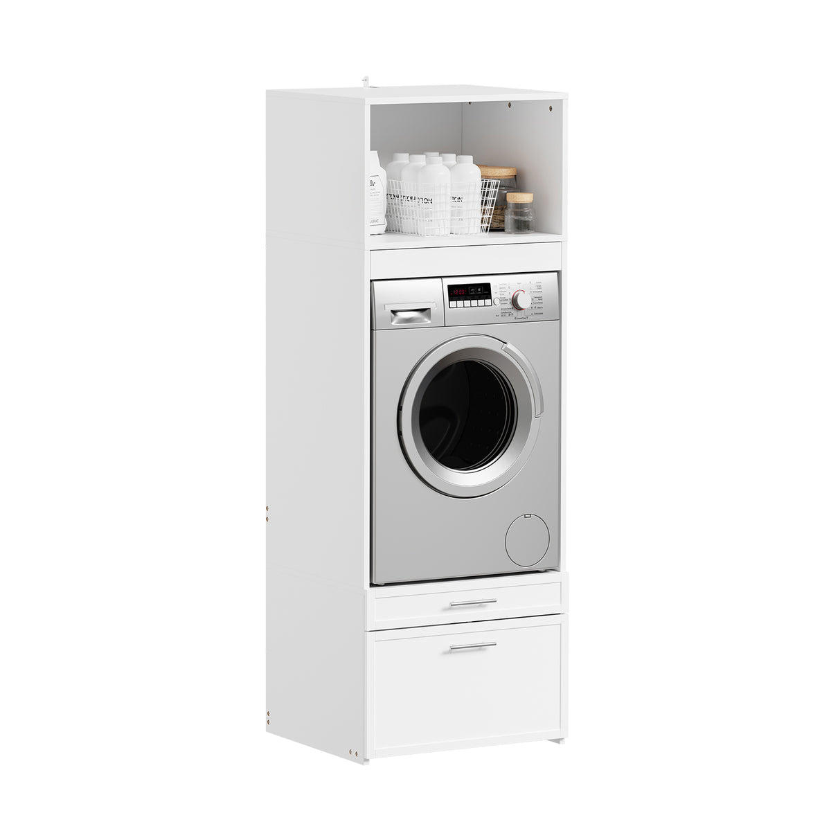 SoBuy BZR230-W Colonne de Buanderie 66 × 60,5 × 186 cm – 2 Tiroirs et Tringle Escamotable, Blanc