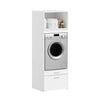 SoBuy BZR230-W Colonne de Buanderie pour Lave-Linge avec 2 Tiroirs – Penderie Escamotable, MDF – 66×60,5×186 cm, Blanc