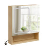 SoBuy BZR238-E-N Armoire Miroir Murale Salle de Bain avec Éclairage LED et Prises Intégrées – 2 Portes Miroir, Rangement Ouvert et 3 Étagères, Chêne Clair Scandinave – 60×17×70 cm, Charge 30 kg