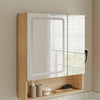 SoBuy BZR238-E-N Armoire Miroir Murale Salle de Bain avec Éclairage LED et Prises Intégrées – 2 Portes Miroir, Rangement Ouvert et 3 Étagères, Chêne Clair Scandinave – 60×17×70 cm, Charge 30 kg
