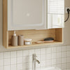 SoBuy BZR238-E-N Armoire Miroir Murale Salle de Bain avec Éclairage LED et Prises Intégrées – 2 Portes Miroir, Rangement Ouvert et 3 Étagères, Chêne Clair Scandinave – 60×17×70 cm, Charge 30 kg