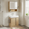 SoBuy BZR238-E-N Armoire Miroir Murale Salle de Bain avec Éclairage LED et Prises Intégrées – 2 Portes Miroir, Rangement Ouvert et 3 Étagères, Chêne Clair Scandinave – 60×17×70 cm, Charge 30 kg