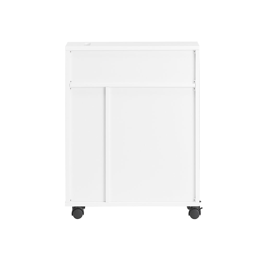 SoBuy BZR31-W Armoire Salle de Bain avec Roulettes et Portes Coulissantes, Gain de Place, Usage Polyvalent, Mobile, Rangement Optimisé – L52×P17×H68 cm, Blanc