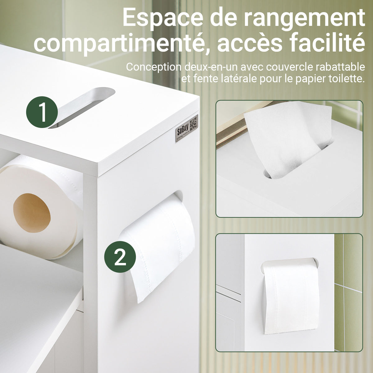 SoBuy BZR31-W Armoire Salle de Bain avec Roulettes et Portes Coulissantes, Gain de Place, Usage Polyvalent, Mobile, Rangement Optimisé – L52×P17×H68 cm, Blanc