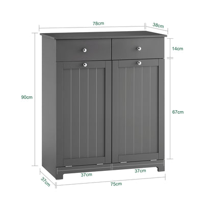 SoBuy BZR33-II-DG Meuble Salle de Bain avec Panier à Linge, 2 Tiroirs, Grande Capacité, pour Salle de Bain et WC, Rangement Optimisé – L78×P38×H90 cm, Gris