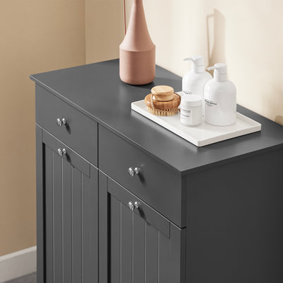 SoBuy BZR33-II-DG Meuble Salle de Bain avec Panier à Linge, 2 Tiroirs, Grande Capacité, pour Salle de Bain et WC, Rangement Optimisé – L78×P38×H90 cm, Gris