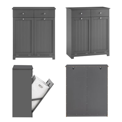 SoBuy BZR33-II-DG Meuble Salle de Bain avec Panier à Linge, 2 Tiroirs, Grande Capacité, pour Salle de Bain et WC, Rangement Optimisé – L78×P38×H90 cm, Gris