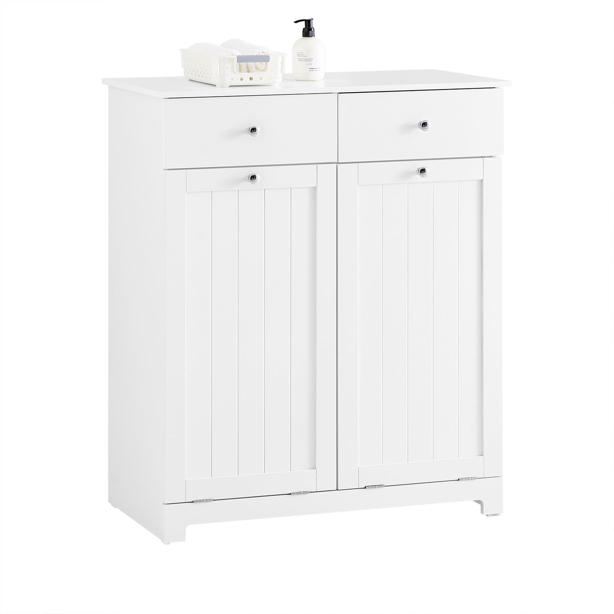 SoBuy BZR33-II-W Meuble Panier à Linge 2 Compartiments 45L – 2 Tiroirs, Gain de Place Salle de Bain, Blanc