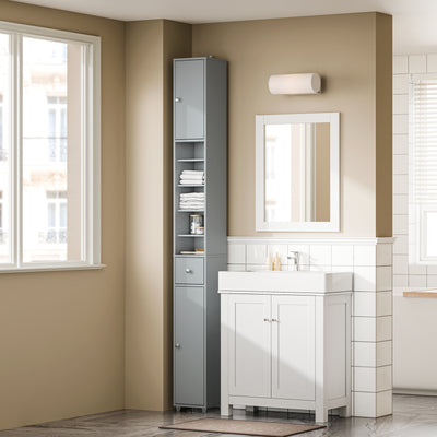 SoBuy BZR34-II-HG Colonne Salle de Bain Ultra-Étroite 20×20×180 cm – Tiroir Central, Étagères Réglables, Gris