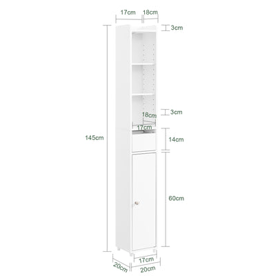 SoBuy BZR34-K-W Colonne Salle de Bain Ultra-Étroite 20×20×145 cm – 7 Niveaux, Porte et Tiroir, Blanc