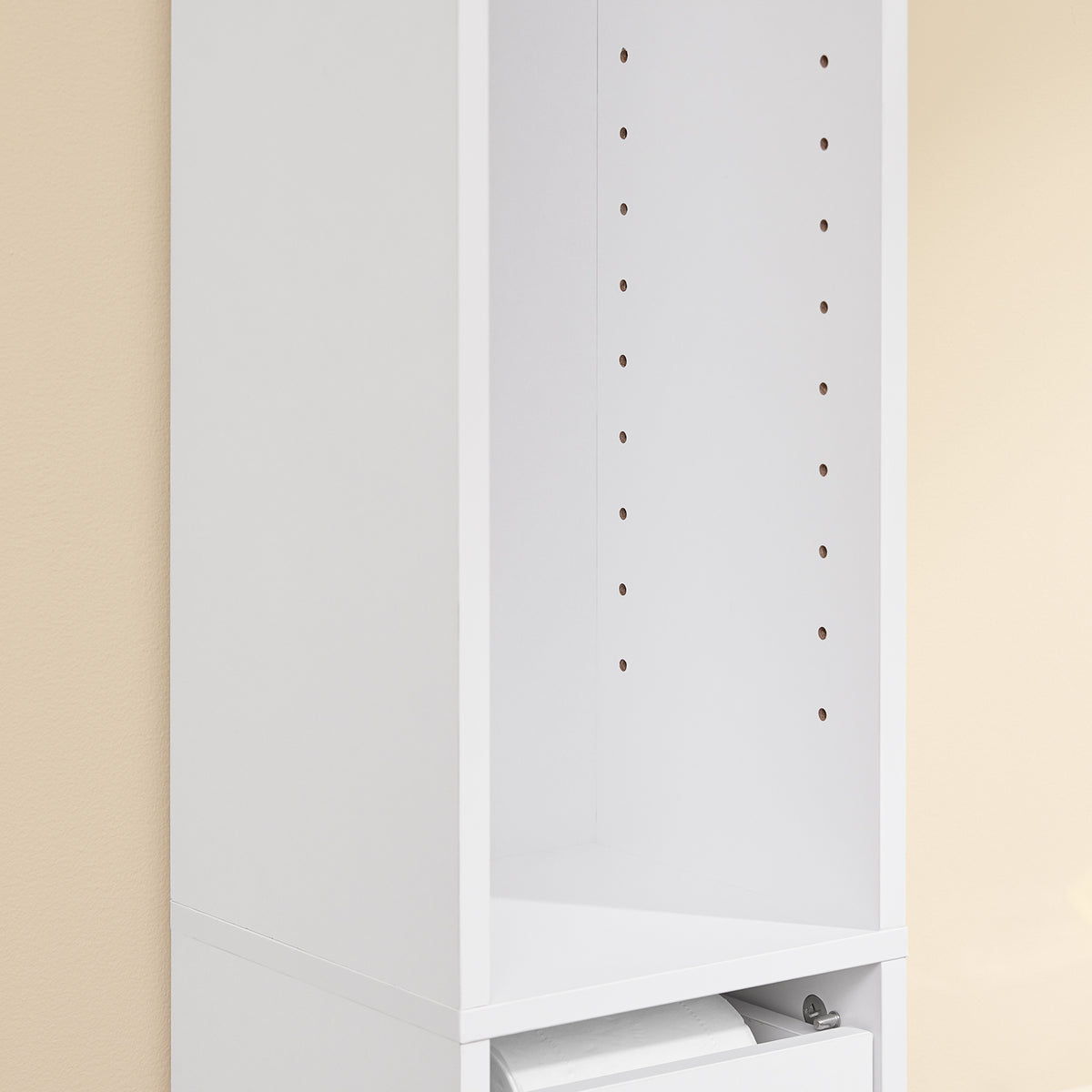 SoBuy BZR34-K-W Colonne Salle de Bain Ultra-Étroite 20×20×145 cm – 7 Niveaux, Porte et Tiroir, Blanc