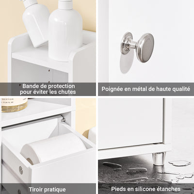 SoBuy BZR34-K-W Colonne Salle de Bain Ultra-Étroite 20×20×145 cm – 7 Niveaux, Porte et Tiroir, Blanc