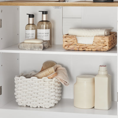 SoBuy BZR40-W Meuble Sous-Lavabo Meuble Sous-Vasque à 2 étages et 2 Portes Meuble de Rangement de Salle de Bain