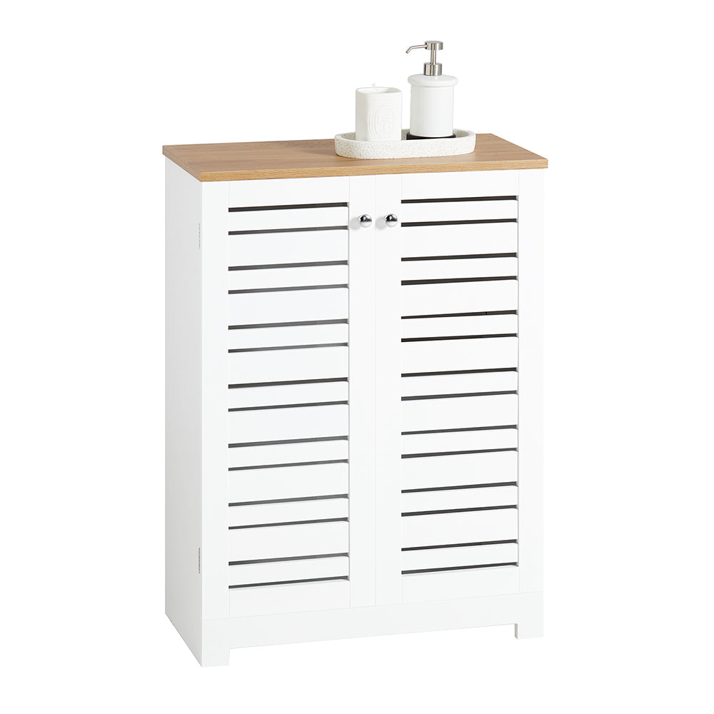 SoBuy BZR41-W Meuble de Salle de Bain Gain de Place avec Portes à Persienne, Étagères Réglables en MDF, 60x30x82 cm, Meuble d