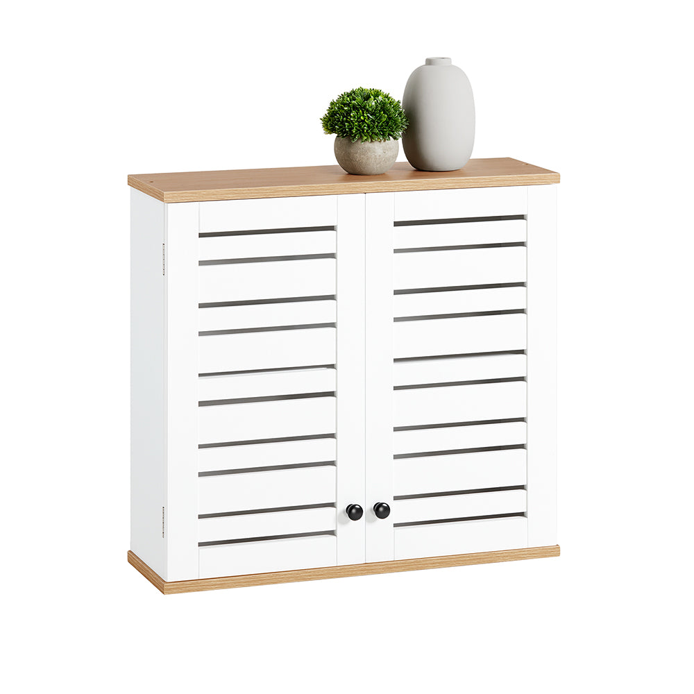 SoBuy BZR42-W Armoire Murale Salle de Bain avec Portes Persiennes et Étagères Réglables – 60×56×19 cm – Blanc
