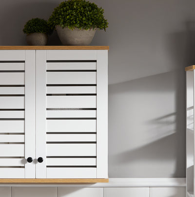 SoBuy BZR42-W Armoire Murale Salle de Bain avec Portes Persiennes et Étagères Réglables – 60×56×19 cm – Blanc