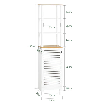 SoBuy BZR43-W Colonne Salle de Bain avec Porte à Lames, Gain de Place, pour Salle de Bain et WC, Rangement Optimisé, Compact – L40×P30×H160 cm, Bois, Blanc