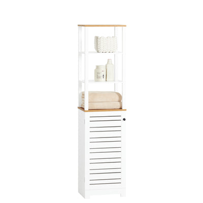 SoBuy BZR43-W Meuble Colonne Salle de Bain Étroit avec Étagères Ouvertes et Porte à Lames – Armoire de Rangement Haut pour Sa