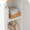 SoBuy BZR43-W Meuble Colonne Salle de Bain Étroit avec Étagères Ouvertes et Porte à Lames – Armoire de Rangement Haut pour Salle de Bain, WC, Cuisine ou Buanderie, Blanc-Bois, 160x40x30cm