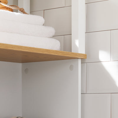 SoBuy BZR43-W Colonne Salle de Bain avec Porte à Lames, Gain de Place, pour Salle de Bain et WC, Rangement Optimisé, Compact – L40×P30×H160 cm, Bois, Blanc