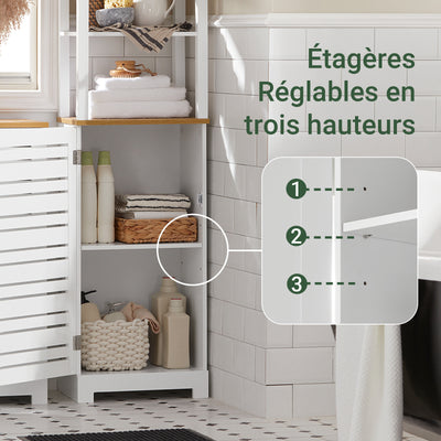 SoBuy BZR43-W Colonne Salle de Bain avec Porte à Lames, Gain de Place, pour Salle de Bain et WC, Rangement Optimisé, Compact – L40×P30×H160 cm, Bois, Blanc