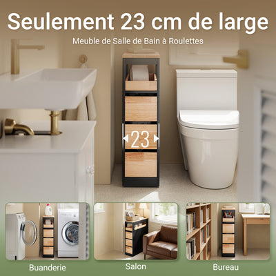 Largeur de 23 cm, plus spacieux que les meubles de toilette classiques, parfait pour s'adapter aux espaces étroits à côté du WC.