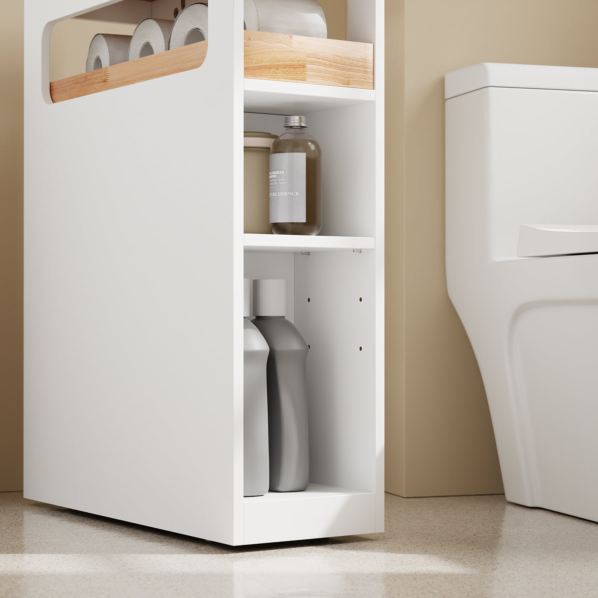 SoBuy BZR54-IV-WN Colonne Salle de Bain avec Roulettes, 3 Tiroirs et Compartiment Arrière Réglable – L65×P23×H82 cm, Charge 40 kg, Blanc et Naturel
