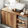 SoBuy BZR63-L-PF Meuble sous Lavabo Salle de Bain 90cm, Meuble sous Vasque avec Découpe Siphon, Armoire de Rangement avec Portes et Étagères, Style Industriel Bois & Métal