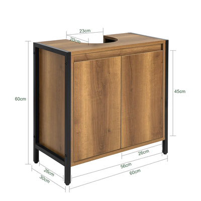 SoBuy BZR63-PF Meuble sous Lavabo Salle de Bain Meuble Salle de Bain avec 2 Portes et Étagère, Petit Meuble Rangement sous Vasque avec Pieds Réglables 60x60x30 cm