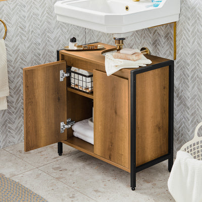 SoBuy BZR63-PF Meuble sous Lavabo Salle de Bain Meuble Salle de Bain avec 2 Portes et Étagère, Petit Meuble Rangement sous Vasque avec Pieds Réglables 60x60x30 cm