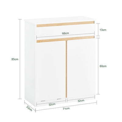 SoBuy BZR79-W Meuble de Salle de Bain avec Panier à Linge Intégré, Tiroir et Double Porte – Blanc et Bois