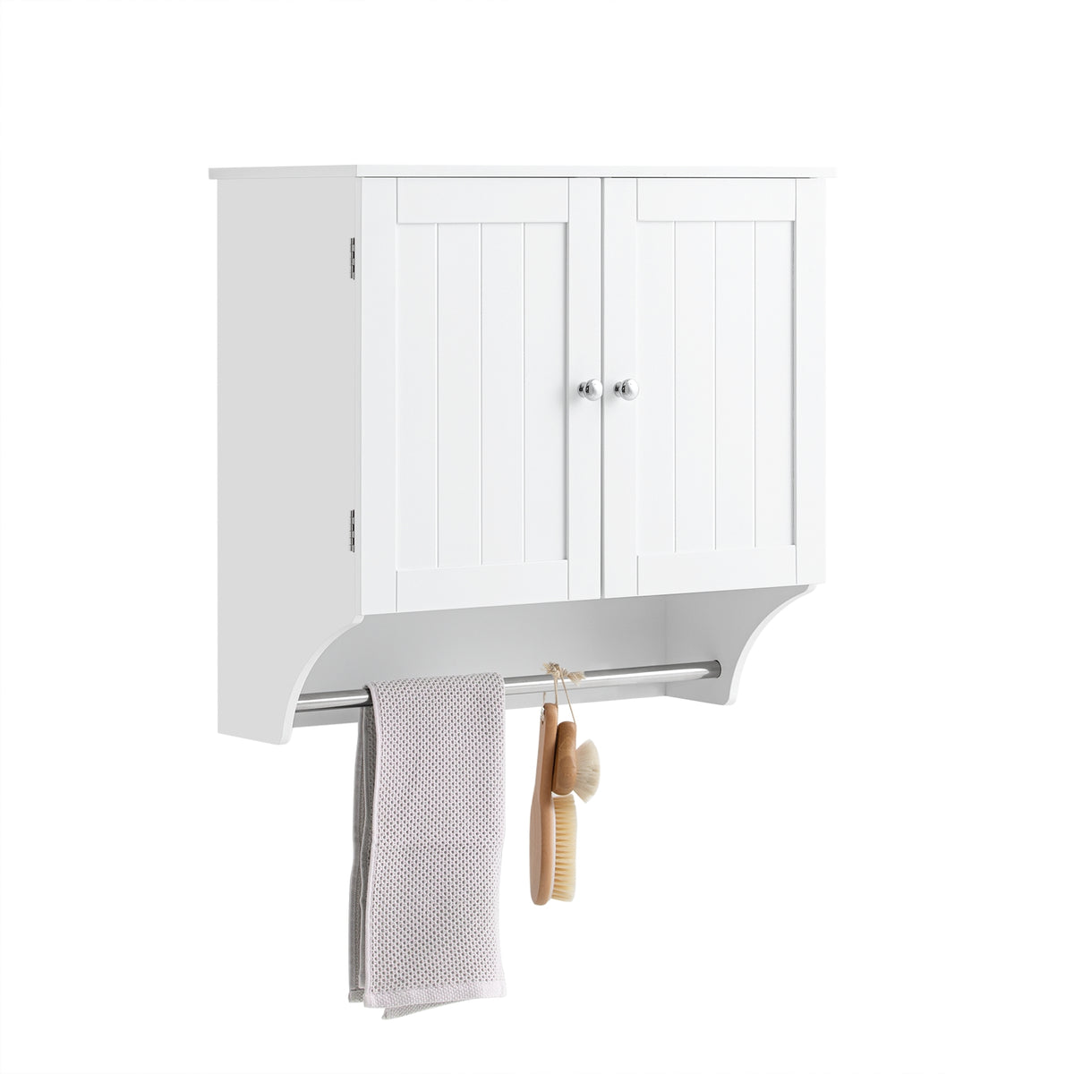 SoBuy BZR84-W Armoire Murale de Salle de Bain – 60×30×60 cm, Étagères Réglables et Barre à Serviettes, Blanc