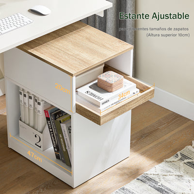 SoBuy ASK08-WN Caisson de Bureau Mobile – 1 Tiroir, 2 Compartiments, Plateau 40×50 cm – 40×50×65 cm, Blanc et Bois